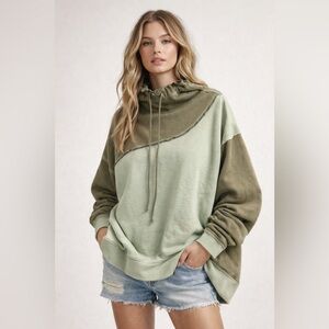Free People Movement Green and Olive Colorblock Sweatshirt